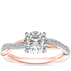 14k 玫瑰金及白金双色小巧扭纹钻石订婚戒指